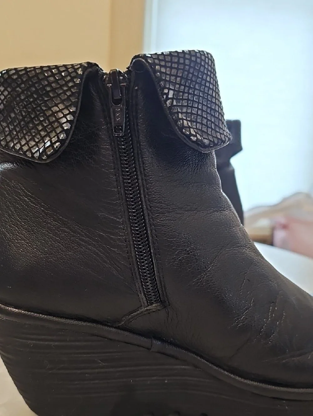 FLY London Wedge Ankle Boots with Fold-Over Cuff - Black